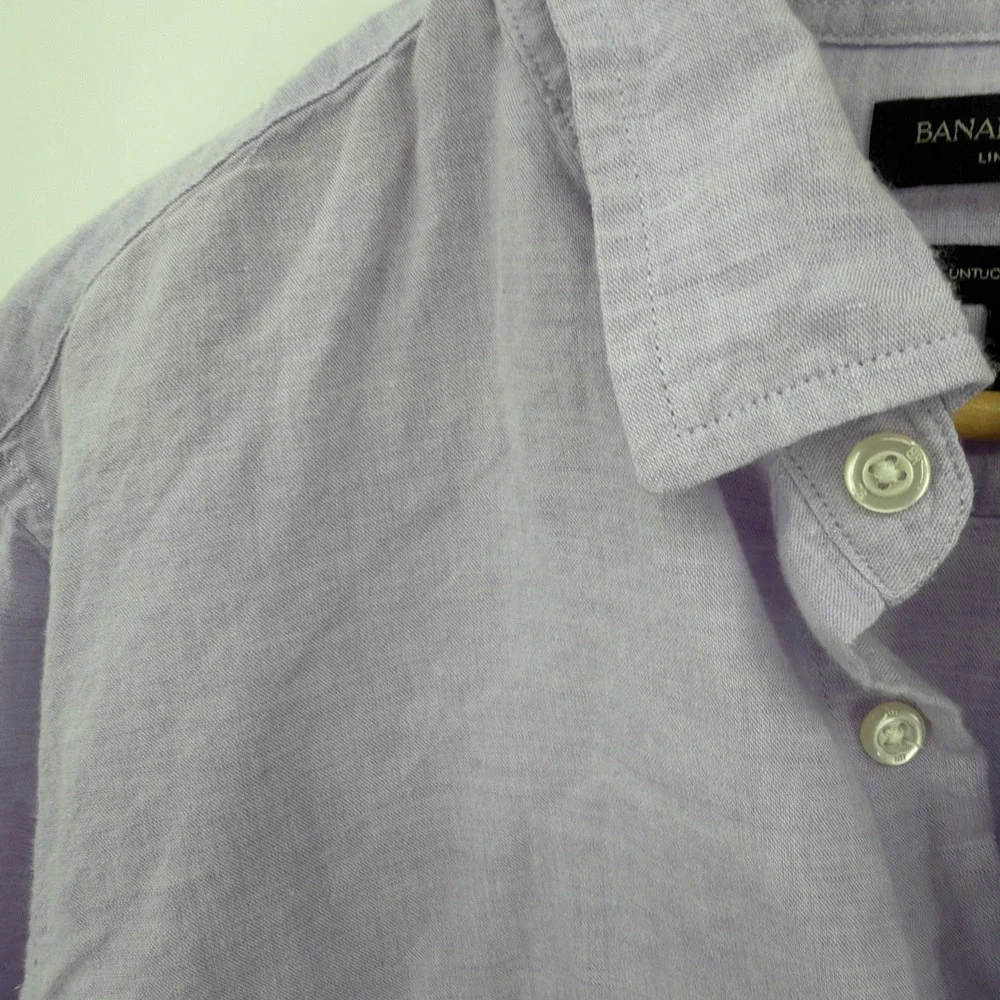 Banana Republic Linen Cotton Sz L Untucked Slim Fit Button Up Shirt Lilac Beachy
